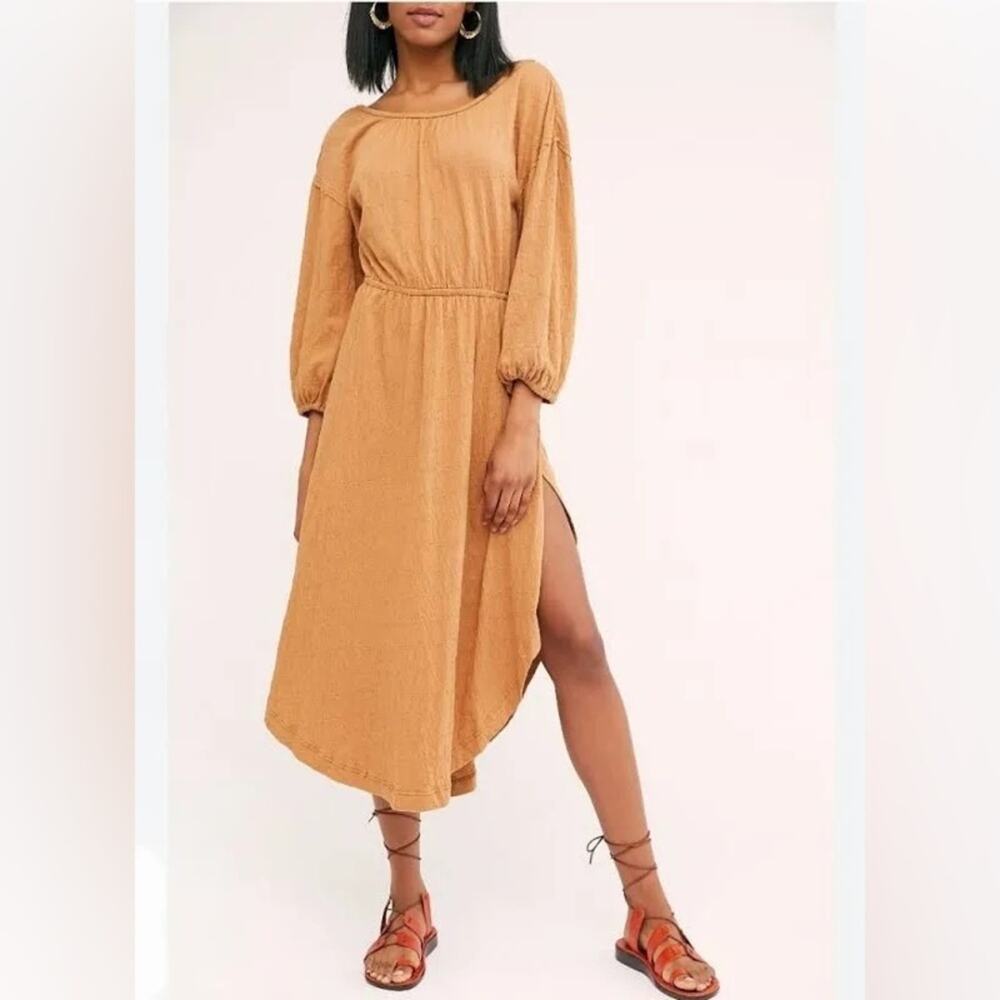 Free People Camel Open-Back Midi Dress - Picture 2 of 7